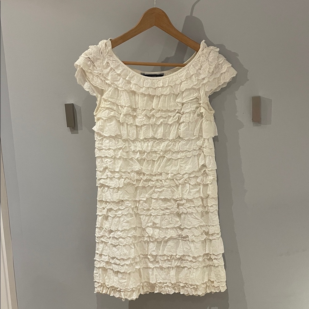 French Connection Cream Ruffle Mini Dress